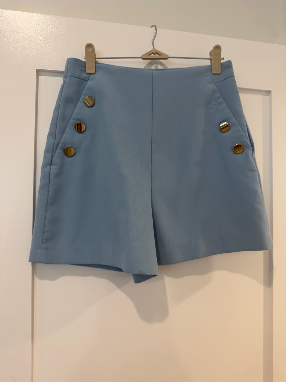 Zara Powder Blue High-Waist Button Shorts